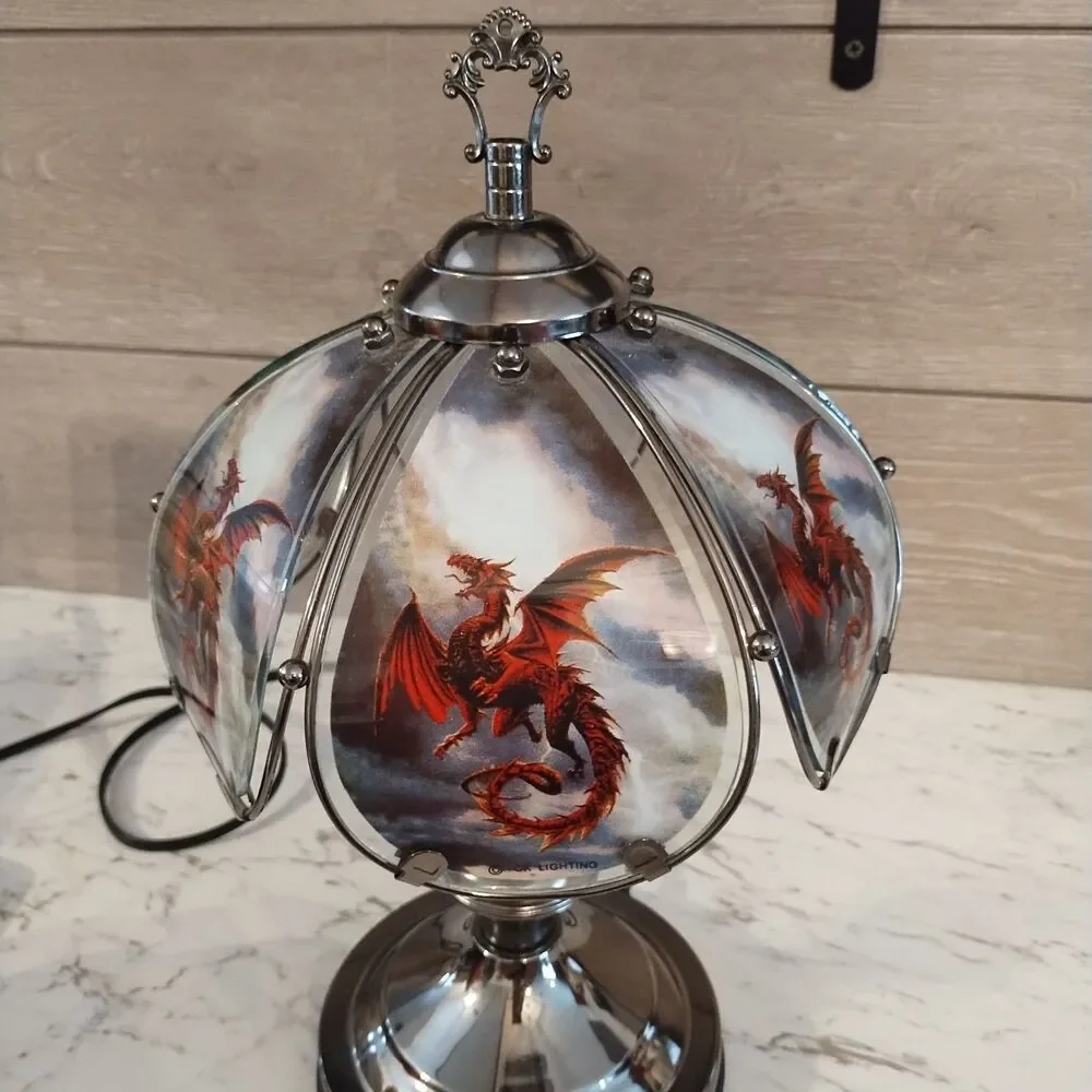 Ok Lighting Fantasy Red Dragon Panel Lamp 3 Way Sensor Touch 14.25